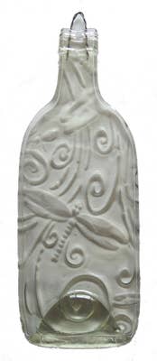 clear, flattened bottle with design