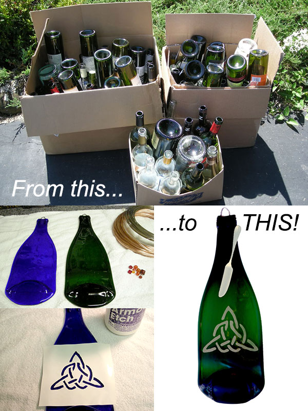 wine bottles are upcycled to become useful pieces of art!